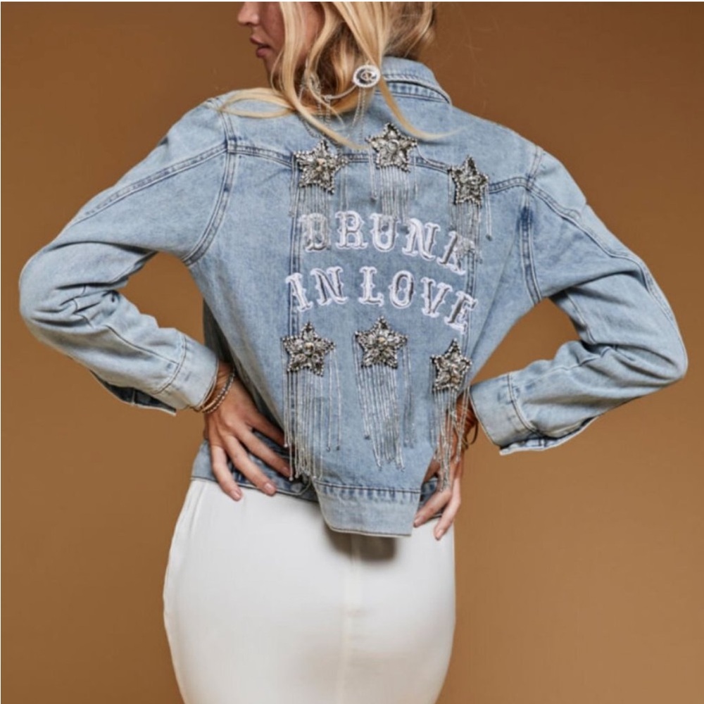 Rue De Seine Denim "Drunk in Love" Jacket, Size Small Small